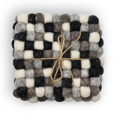 B&Q -  Felt Ball Square Coasters Multi Grey Colour Set Of 4