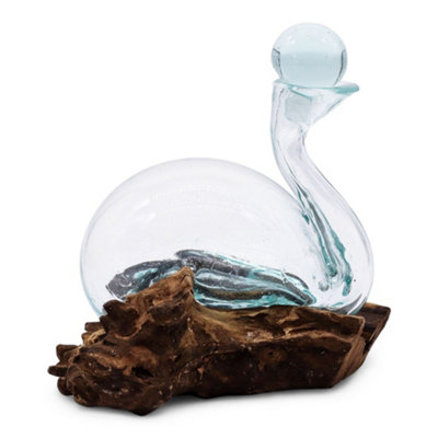 Duck Shape Molten Glass Decanter With Wooden Base And Stopper 19Cm from B&Q