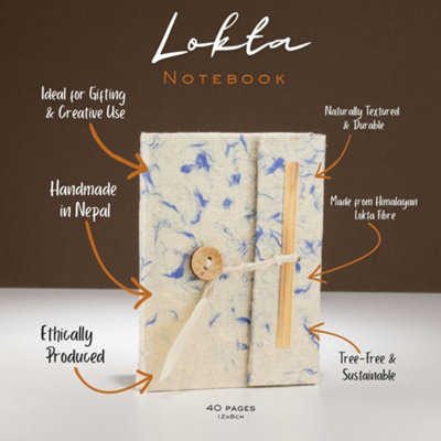 Serenityy Lokta Mixed Blue Cotton Notebook Mini 12X8Cm 40 LeavesPocket-Sized Eco Notebook from B&Q
