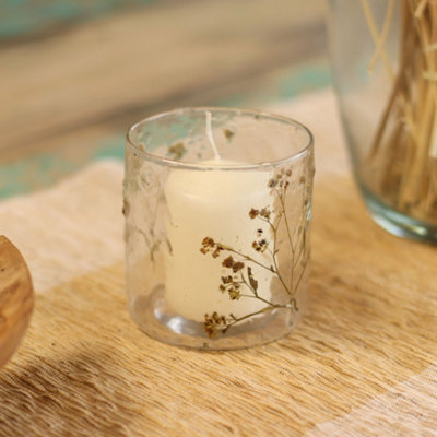 Serenityy Primavera Margarita Natural Floral Recycled Glass Straight Candle Holder 8X8Cm from B&Q