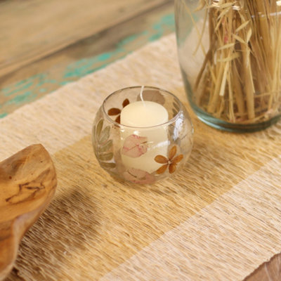 Serenityy Natural Floral Glass Bowl Candle Holder PrimaveraHandcrafted Recycled GlassApprox. 8X10Cm