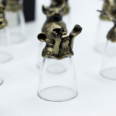 Serenityy Unisex Clear 12-Piece Chinese Zodiac Shot Glass Set 25Ml - Antique Metal Base In - Image 3