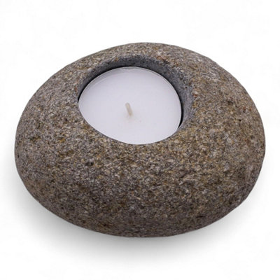 Serenityy Natural Riverstone Candle HolderHand-Carved Indonesian Tealight HolderSingle NightlightNatural Stone Finish from B&Q
