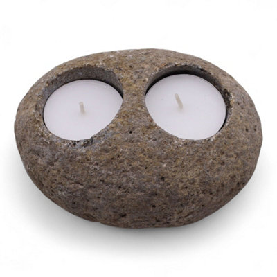 Serenityy Natural Riverstone Candle Holder Double NightlightHand-Finished Indonesian StoneBrownApprox. 600G from B&Q