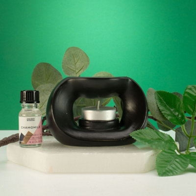 B&Q -  Ceramic Zen Oil BurnerOval Pebble Matt BlackMatt Black Ceramic Oil Burner For Home Décor And Fragrance Diffusion