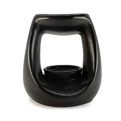  - Large Ceramic Zen Oval Pebble Oil Burner Matt Black Aromatherapy Burner