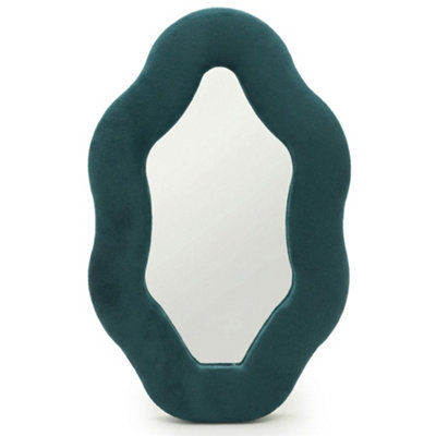 B&Q -  Soft Squiggly Oval Pebble Wall Mirror Royal Teal Modern Decorative Mirror 32.5Cm