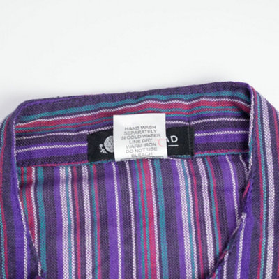 B&Q -  Nomad Sari Grandad Shirt Black Purple MediumBreathable CottonCollarlessChest Pocket