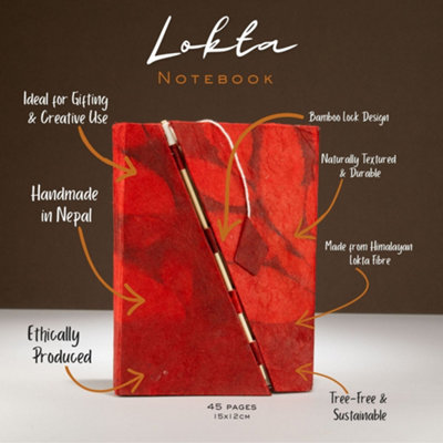 Serenityy Lokta Bold Floral Bamboo Lock NotebookMedium 15 X 12 Cm45 Leaves (90 Pages)Ruby from B&Q