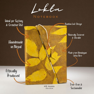 Serenityy Lokta Bold Floral Bamboo NotebookMedium45 LeavesMustard BrownHandcrafted from B&Q