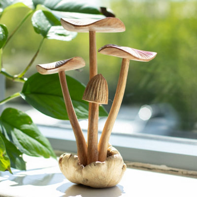 Serenityy Handmade Parasite Wood Mushroom Carving Set4 Large Sculptural Mushrooms from B&Q