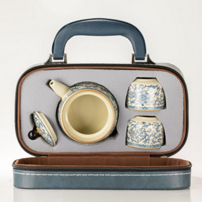 B&Q -  Travel Teapot Set With Two CupsChina Ru Blue