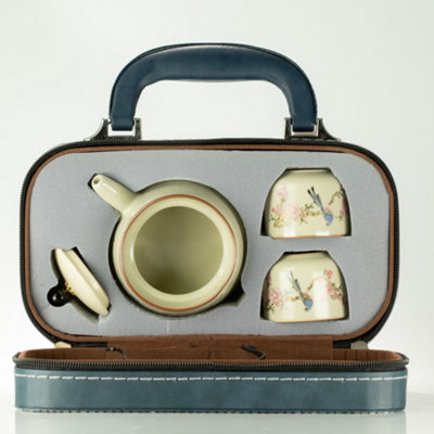 Travel Teapot Set & Two Cups - Blue Bird Qing Dynasty - Image 4