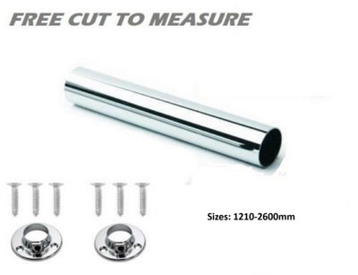 REJS Wardrobe Hanging Rail With End Support And ScrewsRound1201-2600mm from B&Q