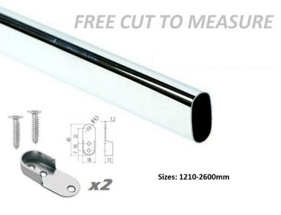 REJS Wardrobe Hanging Rail With End Support And ScrewsOval 2600mm from B&Q