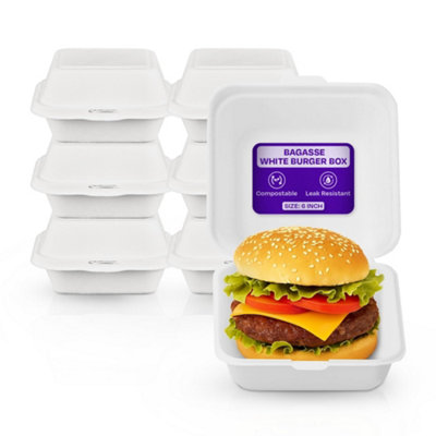 We Can Source It Ltd Bagasse Compostable White Burger Box 6 Inch Food Containers For Takeaways Pack Of 50 from B&Q