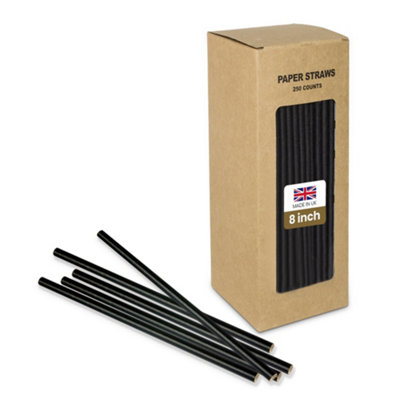 We Can Source It Ltd Black Paper Straws 200mm Biodegradable Compostable Disposable Drinking Straws Pack Of 250 For Hot Cold Drinks