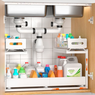 Blylund Under Sink Storage Kitchen Organiser 2 Tier Pull Out Cupboard White from B&Q