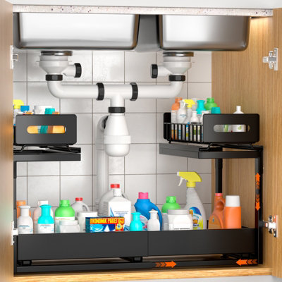 Blylund Under Sink Storage Kitchen Organiser 2 Tier Pull Out Cupboard Black from B&Q