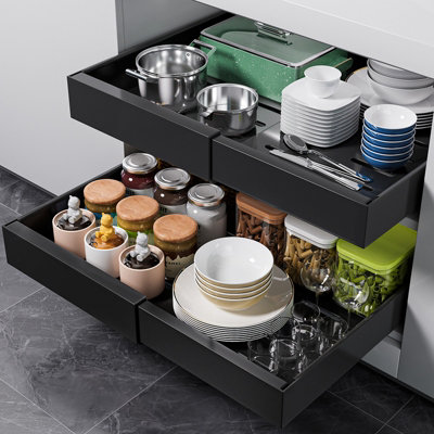 B&Q -  Expandable Pull Out Cabinet OrganizerSlide Out Drawers For Kitchen Cabinets (Black2Pc,42Cm Deep)