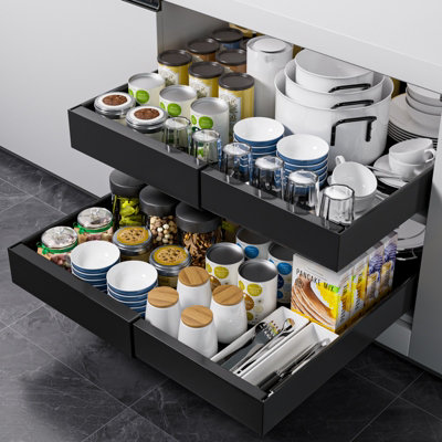 Appaso Expandable Pull Out Cabinet OrganizerAdjustable 32-52Cm Pull Out Drawers For Cabinets(Black2Pc,52Cm Deep) from B&Q