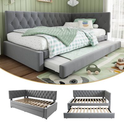Matteo Upholstered 3Ft Single Daybed With Pull-Out Trundle BedSpace-Saving Velvet Guest Sofa Bed In Grey from B&Q