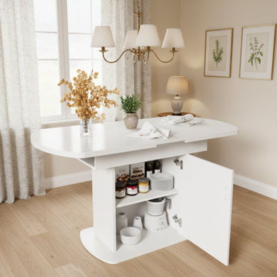 Matteo White Extendable Oval Dining Table With Integrated Storage110/130CmModern Mdf from B&Q