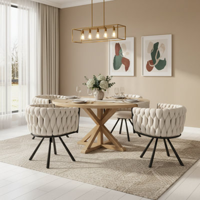 Matteo Set Of 4 Beige Velvet Swivel Dining ChairsModern Ergonomic Design With Steel Legs For Living Room & Dining from B&Q