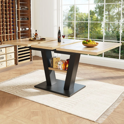 Matteo Extendable Dining TableOak-Effect Top & Black Metal V-Legs118-157Cm LModern Kitchen & Living Room from B&Q