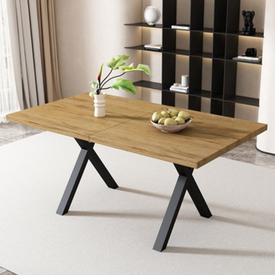 Matteo Rectangular Dining Table With Cross LegsModern Oak Effect & Black MetalL140Xw80Xh76Cm from B&Q
