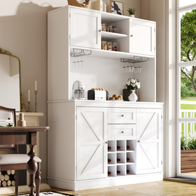 Matteo Tall Kitchen Sideboard Cabinet With Wine RackAdjustable Shelves4 Doors & 2 DrawersWhite Rustic from B&Q