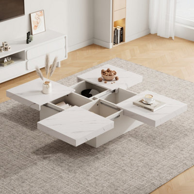 Matteo Modern White Square Coffee Table With Marble Effect Top & 4 Sliding Drawers from B&Q