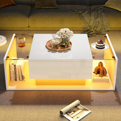 Matteo White High Gloss Coffee TableSmart Led LightingStorage Drawer & Tempered Glass Top from B&Q