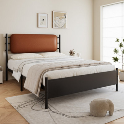 Matteo Black Wrought Iron 4Ft6 Double Bed Frame With Plush Pu Upholstered HeadboardDurable & Easy Assembly from B&Q