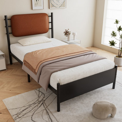 Matteo 3Ft Single Metal Bed Frame With Black Pu Upholstered HeadboardDurable Wrought Iron Design from B&Q