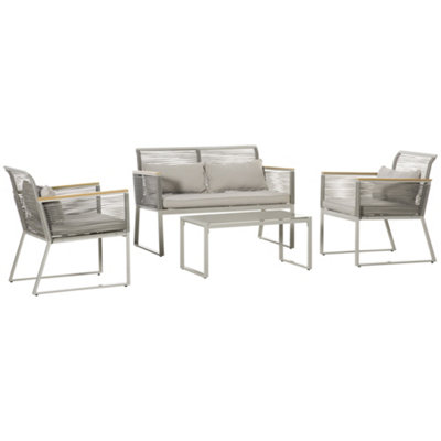 B&Q -  4-Piece Grey Rattan Garden Sofa Set With Coffee Table & Cushions