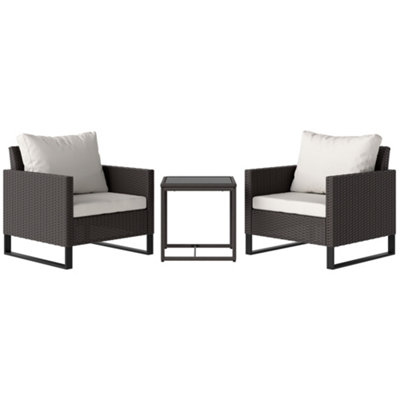 Matteo 3-Piece Brown Rattan Effect Bistro Set With Cushions & Glass Coffee TablePerfect For Patio & Balcony from B&Q