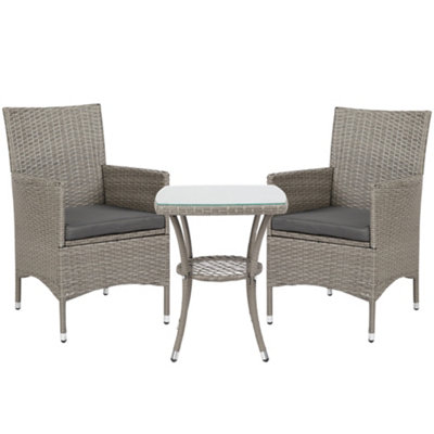 Matteo 3-Piece Grey Rattan Effect Bistro Set With 2-Tier Coffee Table & Washable Cushions from B&Q
