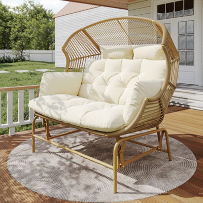Matteo Beige 2-Seater Garden Swing Rocking Chair With CushionsDurable Pe Rattan & Metal Frame from B&Q