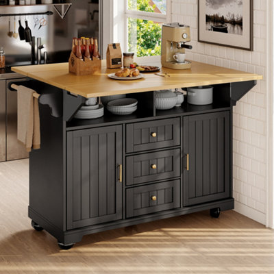 Matteo Extendable Kitchen Island With Fold-Out WorktopStorageCasters & Spice RackWhite & Wood Effect from B&Q