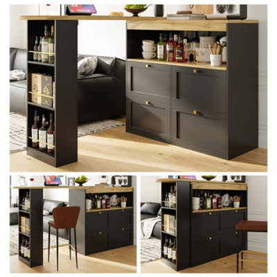 Matteo Black Mdf 360-Degree Swivelling L-Shape Sideboard Cabinet With 4 Drawers & Open Shelves from B&Q