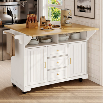 Matteo Extendable Kitchen Island Trolley With StorageCastersTowel Rail & Spice RackWhite/wood Effect from B&Q