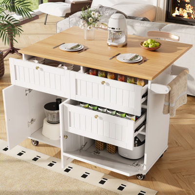 Matteo White Mobile Kitchen Island With Drop LeafStorage Cabinet & DrawersBreakfast Bar & Towel Rail from B&Q