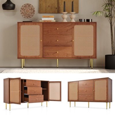 Matteo Rattan Effect Walnut Sideboard Cabinet With 2 Doors3 Drawers & Adjustable Shelf90Cm H from B&Q