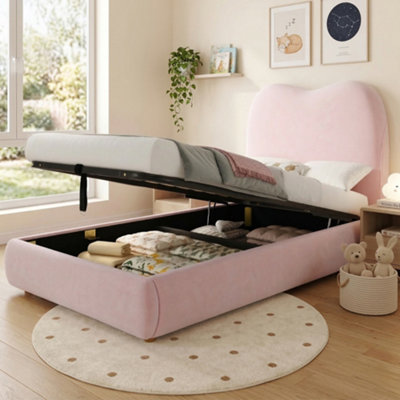 Matteo Pink Velvet Upholstered Single Children's Bed With Hydraulic Ottoman Storage from B&Q