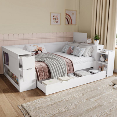 Matteo White Children's Daybed With Storage3Ft Single Bed Frame With Drawers & Shelves from B&Q