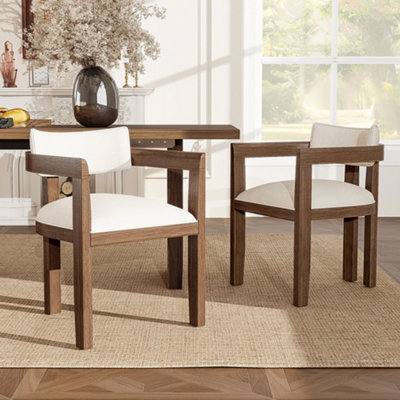 Matteo Set Of 2 Solid Wood Dining Chairs With Linen UpholsteryWalnut Finish & Armrests from B&Q