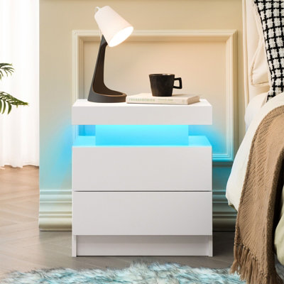 Matteo Modern White Led Nightstand With 2 DrawersBedside End Table from B&Q
