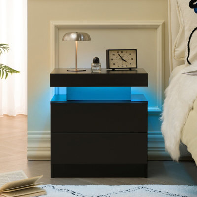 Matteo Modern Led Nightstand Bedside Table With Adjustable Multi-Color Lights & 2 DrawersBlack from B&Q