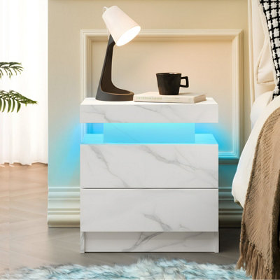 Matteo Modern Led Nightstand Bedside Table With Multi-Colour Lights & 2 DrawersMatte White from B&Q